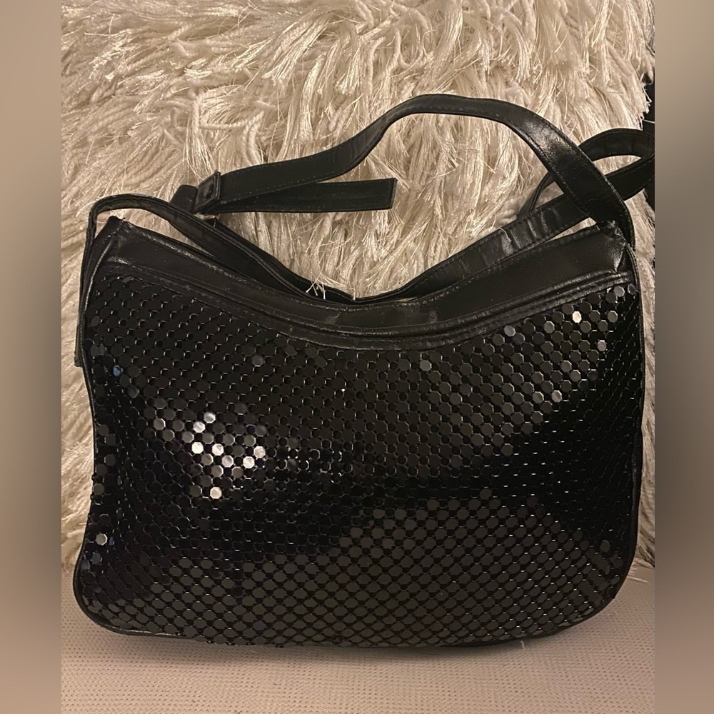 Bueno Black Sequin Shoulder Bag | Y2K Metallic Mesh Purse | Evening Crossbody - Picture 2 of 6